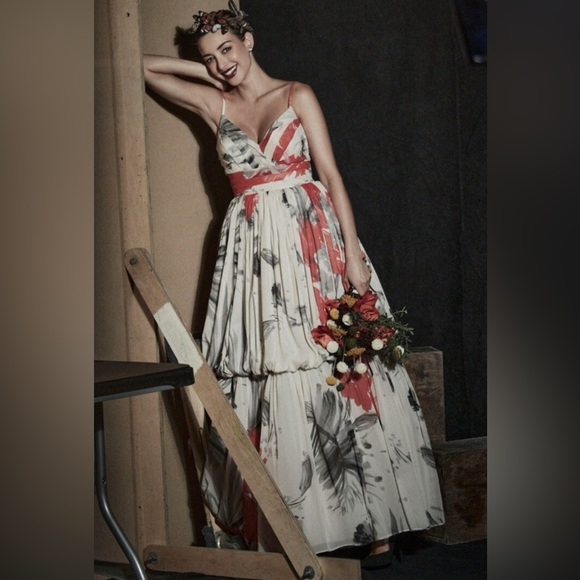 NWOT Anthropologie x BHLDN Beth Bowley Neela Silk Tiered wedding floral Dress 8